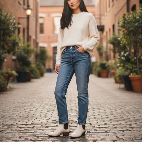 $368 Frye Carson Chelsea Ivory White Real Leather Low Heel Pull On Ankle Boot - Picture 2 of 13